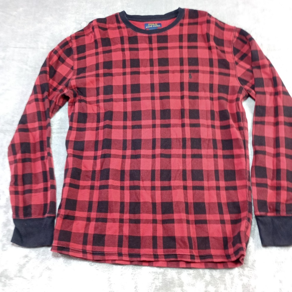 Polo Ralph Lauren Thermal Shirt Buffalo Plaid Mens Sz XL Christmas Preppy Waffle
